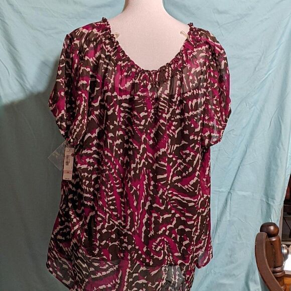 🆕NWT ANA FULLY LINED BERRY PURPLE COMBO SHEER SHIRT - 3X - Picture 3 of 8